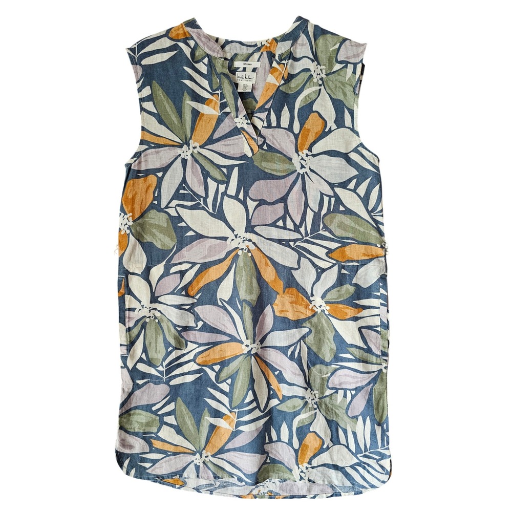 Nicole Miller New York Womens Floral Linen Shift Dress Blue Orange Sleeveless M